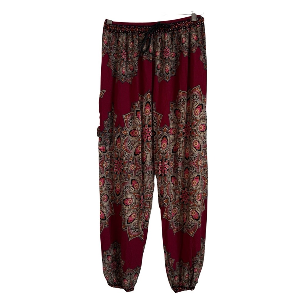 Earthbound Trading Co Boho Harem Pants L Paisley Mandala Festival Rayon Bohemian